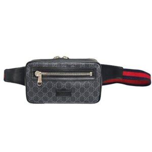 Authentic Gucci GG Supreme Sling Backpack Waist Crossbody Bag Black Leather Mens